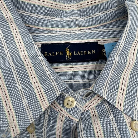 Polo by Ralph Lauren Men's Flesh Pony Blue, White & Pink Striped Shirt Size XL - Picture 3 of 11